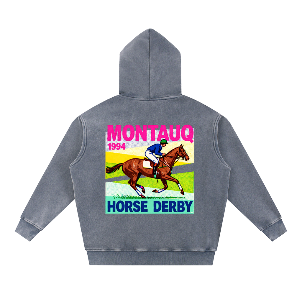Montauq Horse Derby 1994 Snow Wash Fleece Oversize Hoodie