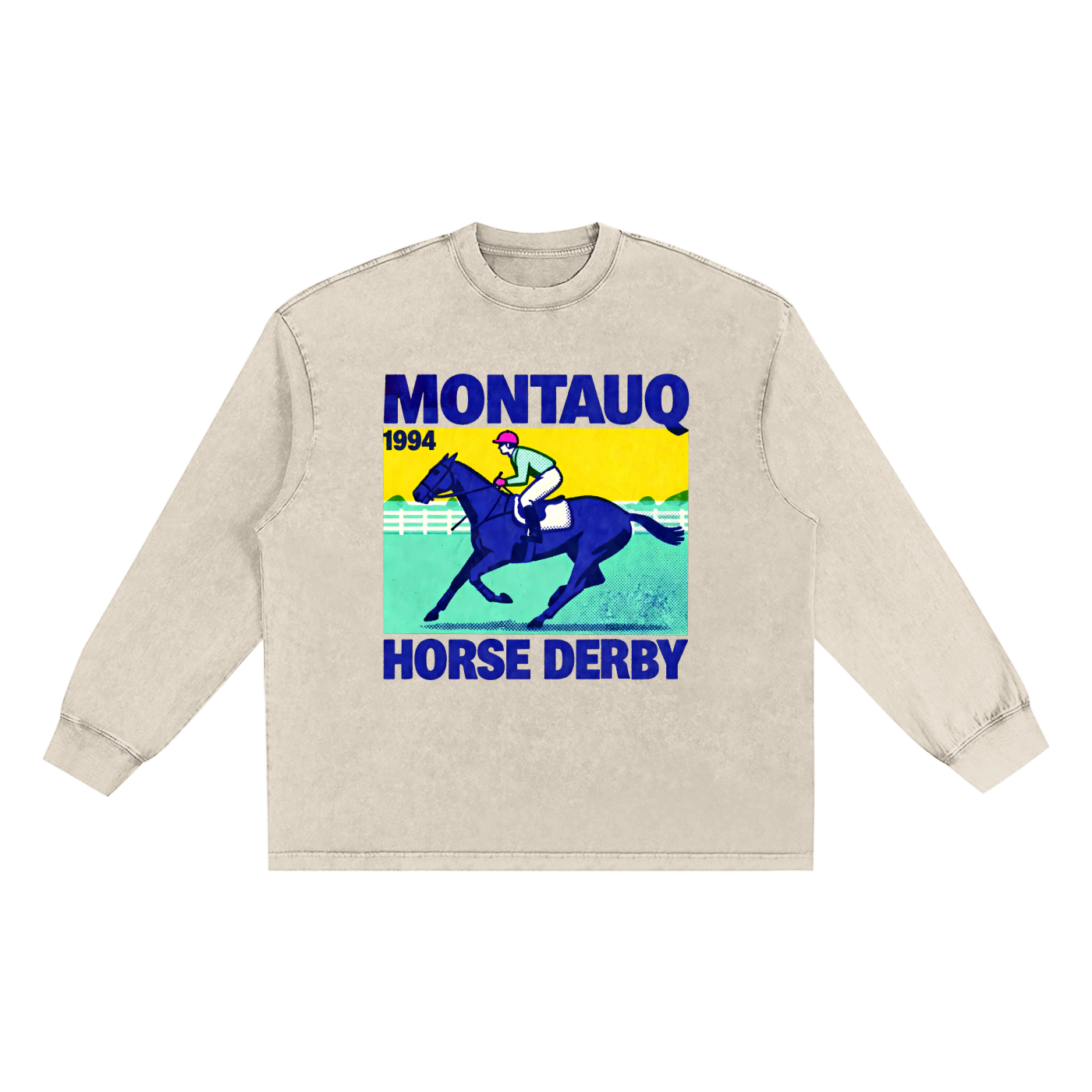 Montauq Horse Derby R7 Snow Washed Frayed Edge T-Shirt