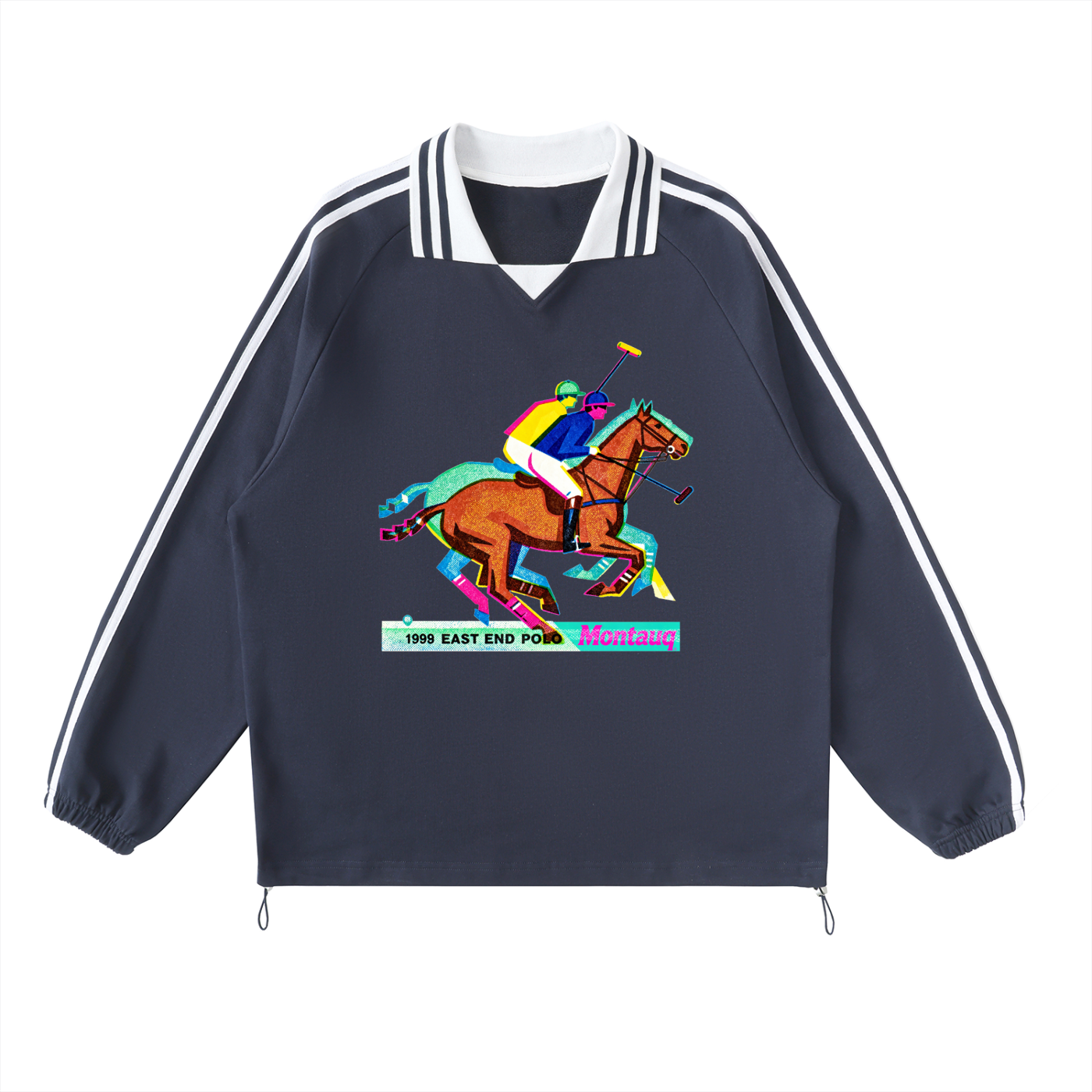 1999 East End Polo R8 Contrast Striped Lapel Collar Sweatshirt
