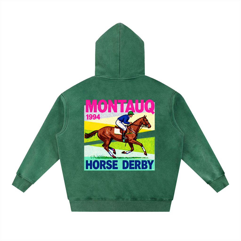 Montauq Horse Derby 1994 Snow Wash Fleece Oversize Hoodie