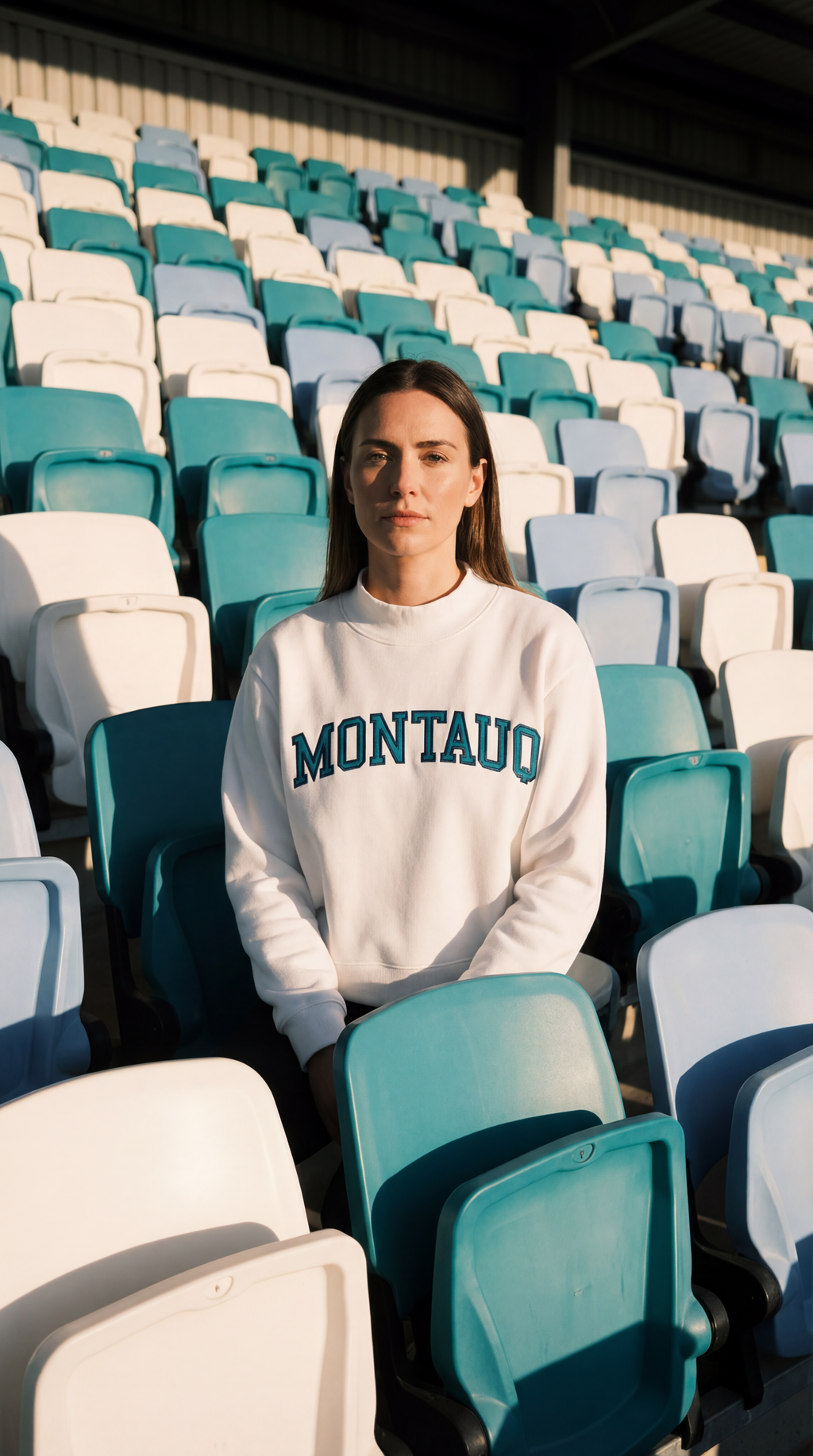 Montauq Teal Logo Essential Fleece Mock-Neck Crew Sweatshirt