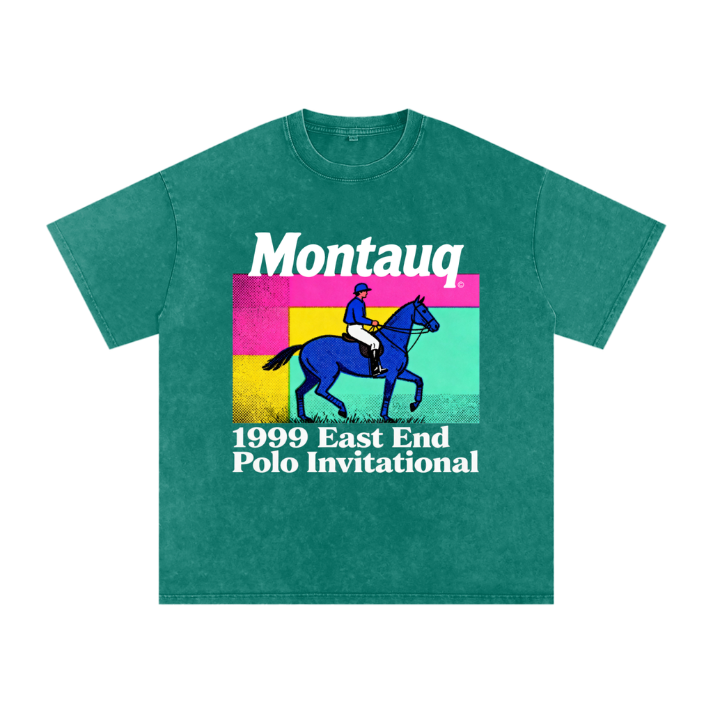 Montauq Polo Invitational R 7 Snow Washed Oversized Cotton T-Shirt
